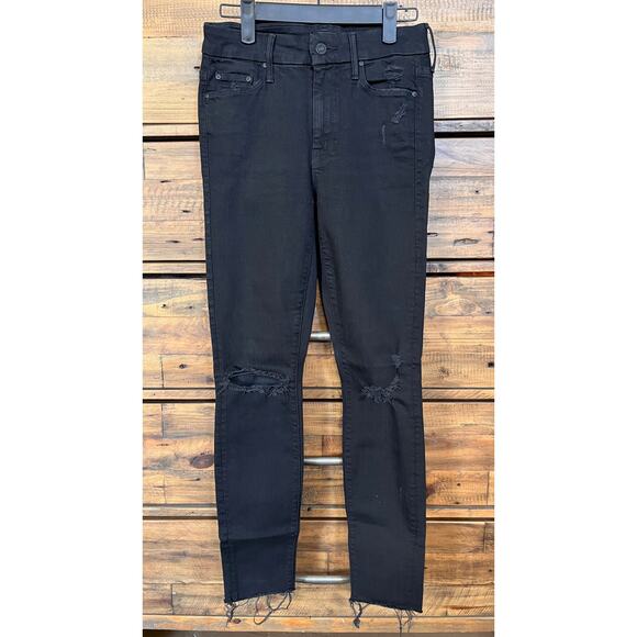 Mother Jeans Skinny Looker Ankle Fray Wash: Guilty (Black) Distressed Sz 25